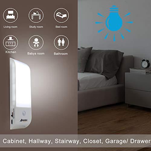 AMANKA Luz Nocturna Luces LED Armario con Sensor Movimiento Lámpara Nocturna Recargable con 3 Modos Luz Cálida para Armario, Pasillo, Escalera, Sótano, Cocina, Garaje, Gabinete y Baño