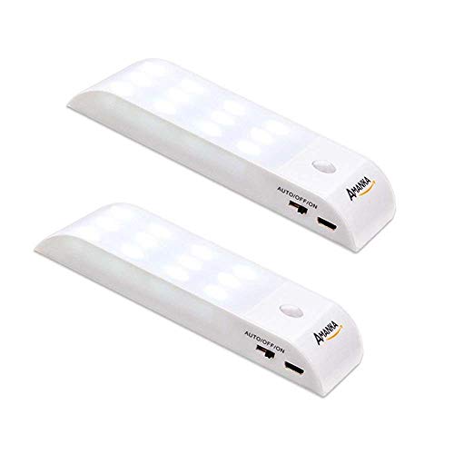 AMANKA Luz Nocturna Luces LED Armario con Sensor Movimiento Lámpara Nocturna Recargable con 3 Modos Luz Cálida para Armario, Pasillo, Escalera, Sótano, Cocina, Garaje, Gabinete y Baño