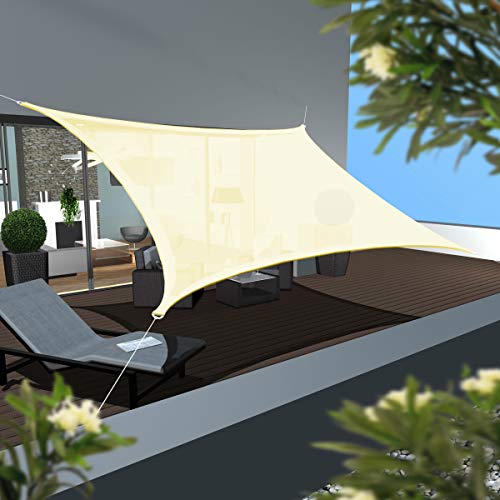 AMANKA Toldo UV - 3x5 HDPE Vela de Protección Solar Rectangular - Techo para Balcón Jardín Beige