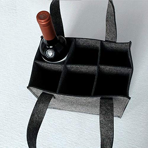 Amaoma Bolsa Botella Vino de Fieltro Porta Botellas de Vino para 6 Botellas Lavable Reutilizables con Separador Extraíble Bolsas Fieltro para Botellas de Cerveza y Picnic BBQ Viajes Fiestas Negro