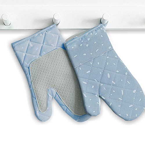 AMAYGA 1 par Guantes Horno, Silicona Resistente al Calor Guantes para Horno Antideslizantes Extra Largos con protección de algodón para cocinar,Hornear,Azul