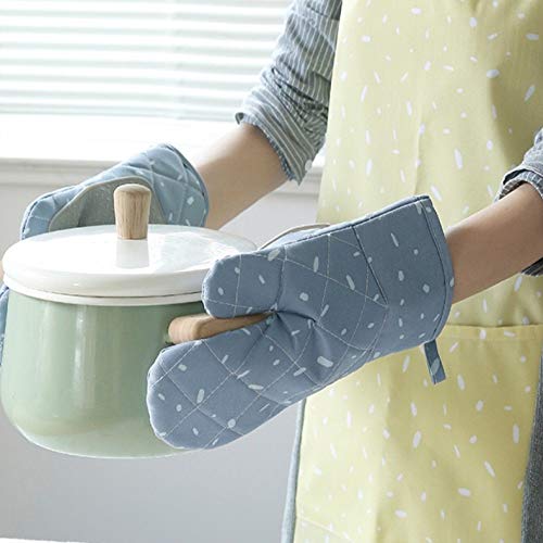 AMAYGA 1 par Guantes Horno, Silicona Resistente al Calor Guantes para Horno Antideslizantes Extra Largos con protección de algodón para cocinar,Hornear,Azul