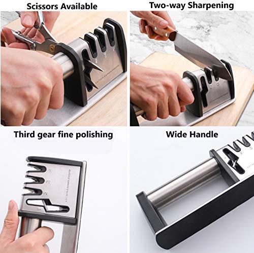 AMAYGA Afilador de Cuchillos Profesional,4 en 1 Knife Sharpener,Afilador Cuchillos Manuales de Cocina de 4 Etapas Afilado Pulido para Afilar Navajas y Tijeras de Embotados Muy Afilados