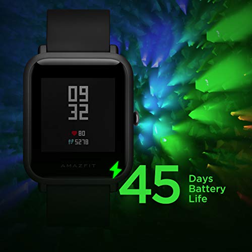 Amazfit Smartwatch Reloj inteligente,Rastreador con monitor cardíaco y de gimnasia,Batería útil de 45 días,Sumergible 3 ATM con Andriod y iOS-Azul