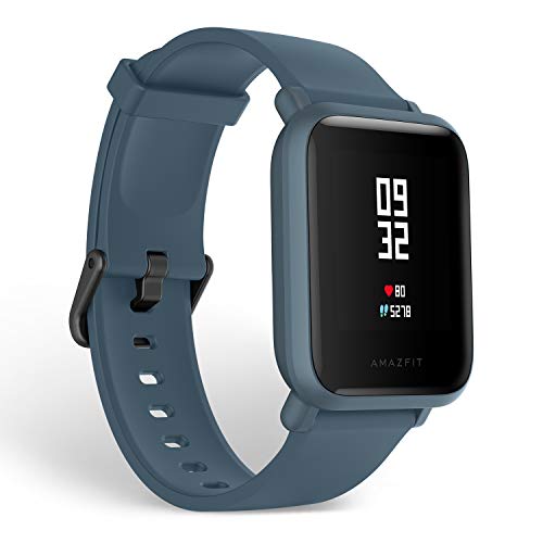 Amazfit Smartwatch Reloj inteligente,Rastreador con monitor cardíaco y de gimnasia,Batería útil de 45 días,Sumergible 3 ATM con Andriod y iOS-Azul