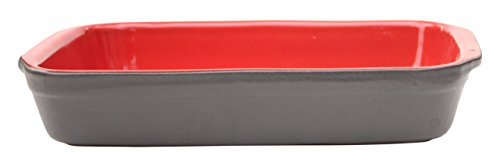 Amazing Cookware – Fuente Rectangular de Terracota, cerámica, Color Negro Mate/Rojo, 32 x 22 cm