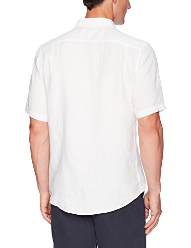 Amazon Essentials - Camisa a cuadros de lino con manga corta para hombre., Blanco, US S (EU S)