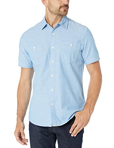 Amazon Essentials - Camisa de cambray con manga corta y corte entallado para hombre, Azul claro, US S (EU S)