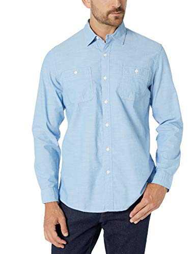 Amazon Essentials - Camisa de cambray con manga larga y corte recto para hombre, Azul claro, US S (EU S)