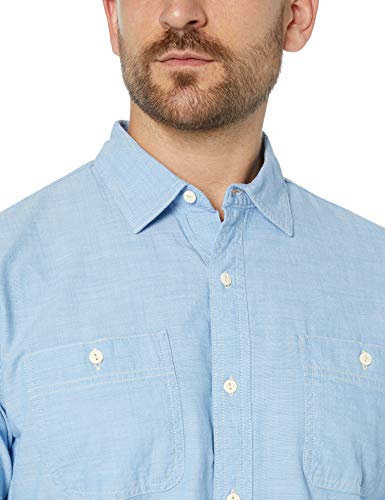 Amazon Essentials - Camisa de cambray con manga larga y corte recto para hombre, Azul claro, US S (EU S)