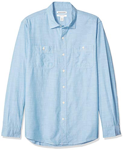 Amazon Essentials - Camisa de cambray con manga larga y corte recto para hombre, Azul claro, US S (EU S)