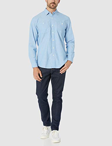 Amazon Essentials - Camisa de cambray con manga larga y corte recto para hombre, Azul claro, US S (EU S)