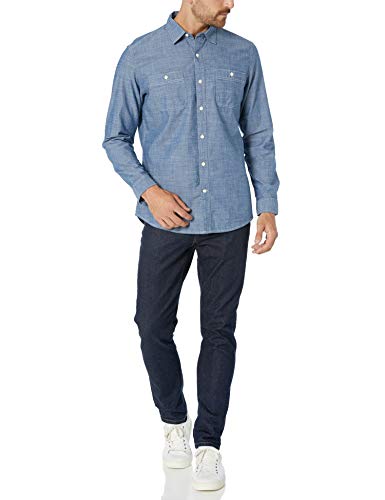 Amazon Essentials - Camisa de cambray con manga larga y corte recto para hombre, Rinsed, US M (EU M)