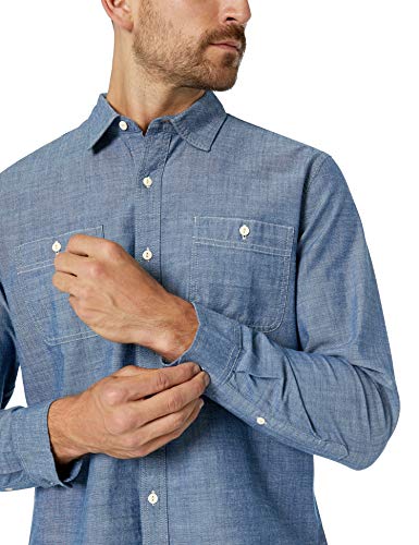 Amazon Essentials - Camisa de cambray con manga larga y corte recto para hombre, Rinsed, US M (EU M)