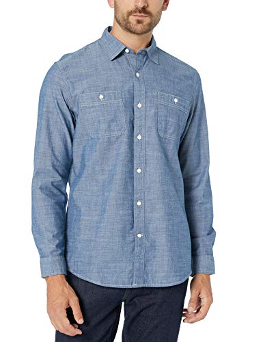 Amazon Essentials - Camisa de cambray con manga larga y corte recto para hombre, Rinsed, US M (EU M)