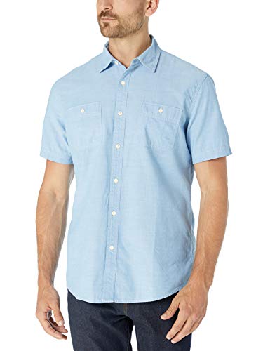 Amazon Essentials - Camisa de cambray de manga corta para hombre, Azul claro, US M (EU M)