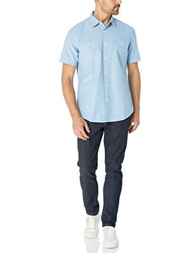 Amazon Essentials - Camisa de cambray de manga corta para hombre, Azul claro, US M (EU M)