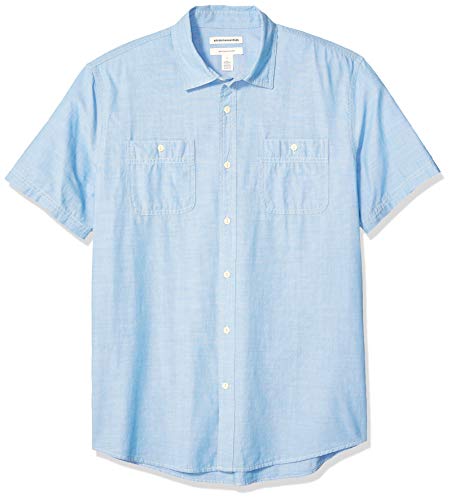 Amazon Essentials - Camisa de cambray de manga corta para hombre, Azul claro, US M (EU M)