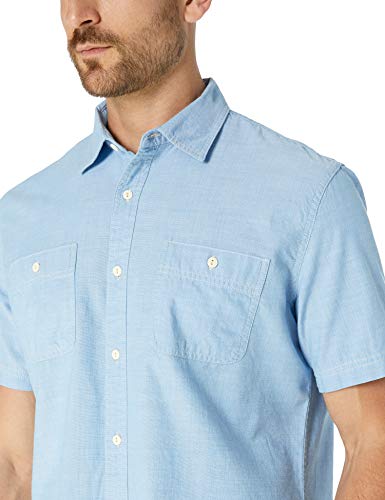 Amazon Essentials - Camisa de cambray de manga corta para hombre, Azul claro, US M (EU M)