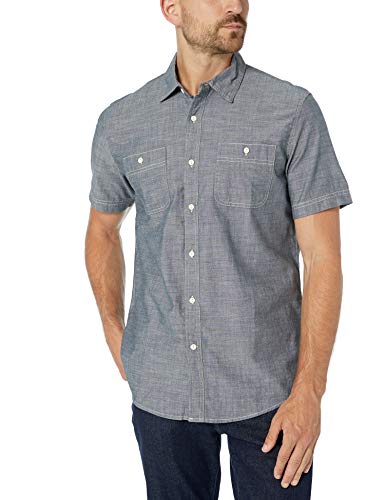 Amazon Essentials - Camisa de cambray de manga corta para hombre, gris, US S (EU S)