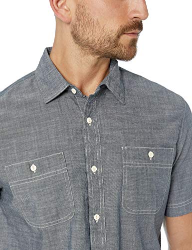 Amazon Essentials - Camisa de cambray de manga corta para hombre, gris, US S (EU S)