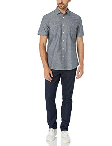 Amazon Essentials - Camisa de cambray de manga corta para hombre, gris, US S (EU S)