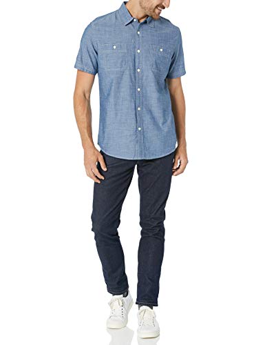 Amazon Essentials - Camisa de cambray de manga corta para hombre, Rinsed, US M (EU M)