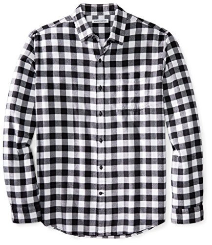 Amazon Essentials - Camisa de franela a cuadros de manga larga y ajuste regular para hombre, Blanco (Black Buffalo Plaid), US XXL (EU XXXL - 4XL)