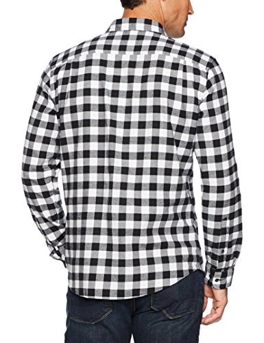 Amazon Essentials - Camisa de franela a cuadros de manga larga y ajuste regular para hombre, Blanco (Black Buffalo Plaid), US XXL (EU XXXL - 4XL)