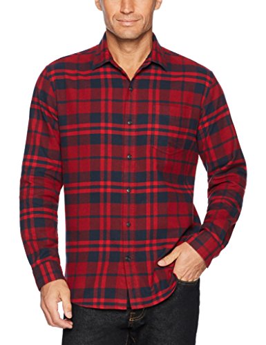 Amazon Essentials - Camisa de franela a cuadros de manga larga y ajuste regular para hombre, Rojo (Red Plaid), US S (EU S)