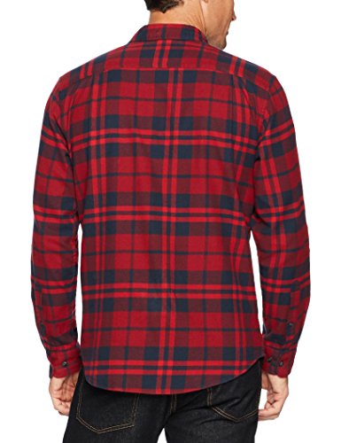 Amazon Essentials - Camisa de franela a cuadros de manga larga y ajuste regular para hombre, Rojo (Red Plaid), US S (EU S)