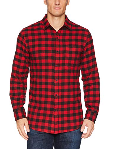 Amazon Essentials - Camisa de franela a cuadros, manga larga, ajustada, para hombre, Rojo (Red Buffalo Plaid), US M (EU M)