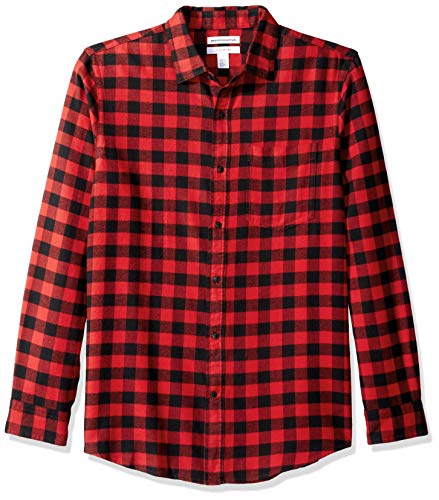 Amazon Essentials - Camisa de franela a cuadros, manga larga, ajustada, para hombre, Rojo (Red Buffalo Plaid), US M (EU M)