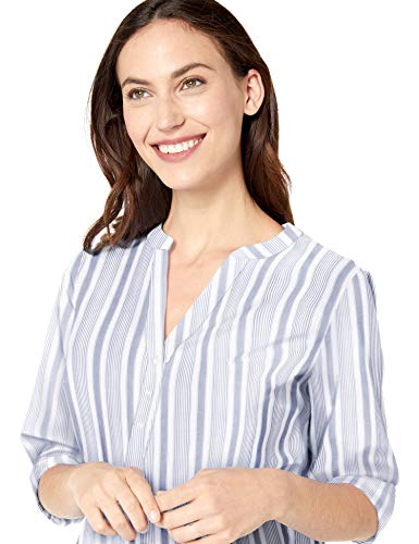 Amazon Essentials - Camisa de manga larga de algodón para mujer, Indigo Beach Stripe, US S (EU S - M)