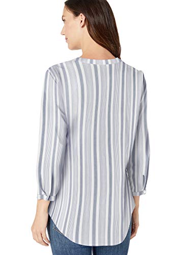 Amazon Essentials - Camisa de manga larga de algodón para mujer, Indigo Beach Stripe, US S (EU S - M)