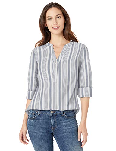 Amazon Essentials - Camisa de manga larga de algodón para mujer, Indigo Beach Stripe, US S (EU S - M)