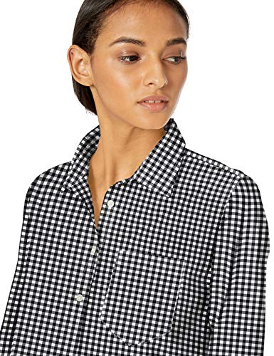 Amazon Essentials – Camisa de popelín de manga larga de corte clásico para mujer, Classic Gingham, US L (EU L - XL)