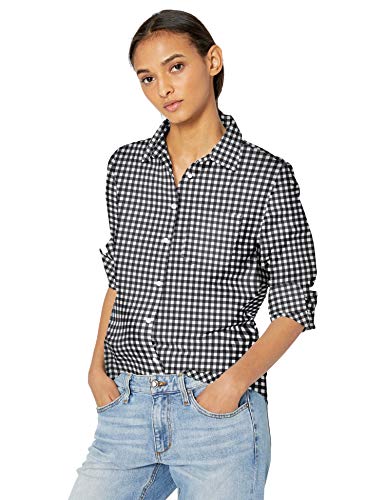 Amazon Essentials – Camisa de popelín de manga larga de corte clásico para mujer, Classic Gingham, US L (EU L - XL)