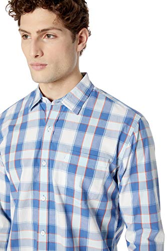 Amazon Essentials Camisa de Popelina de Manga Larga de Corte Regular Button-Down-Shirts, Azul/Naranja, US XXL (EU XXXL-4XL)