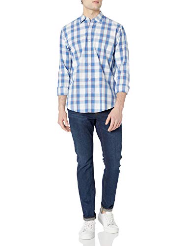 Amazon Essentials Camisa de Popelina de Manga Larga de Corte Regular Button-Down-Shirts, Azul/Naranja, US XXL (EU XXXL-4XL)