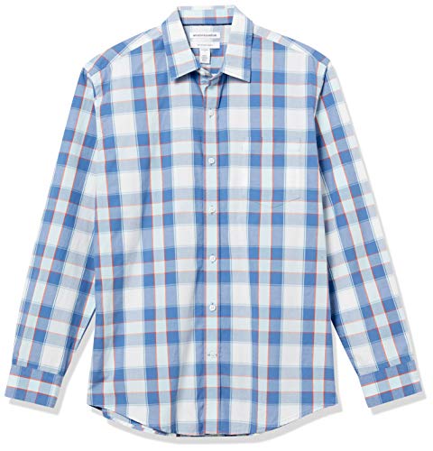 Amazon Essentials Camisa de Popelina de Manga Larga de Corte Regular Button-Down-Shirts, Azul/Naranja, US XXL (EU XXXL-4XL)