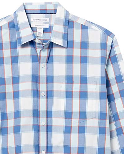 Amazon Essentials Camisa de Popelina de Manga Larga de Corte Regular Button-Down-Shirts, Azul/Naranja, US XXL (EU XXXL-4XL)