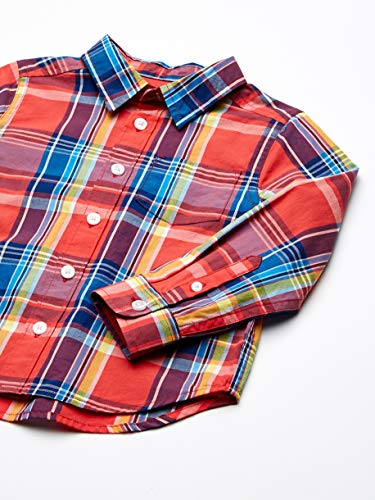 Amazon Essentials - Camisa de popelina/batista de manga larga para niño, Madras Red, US L (EU 134-140 CM)