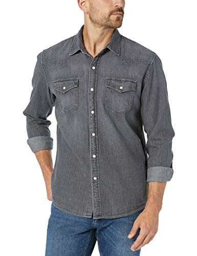 Amazon Essentials - Camisa tejana de manga larga y corte recto para hombre, gris, US S (EU S)