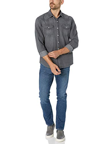 Amazon Essentials - Camisa tejana de manga larga y corte recto para hombre, gris, US S (EU S)