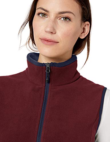 Amazon Essentials - Chaleco polar con cremallera completa para mujer, Borgoña / azul marino, US L (EU L - XL)