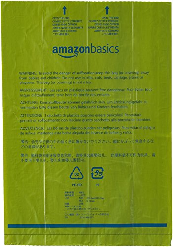 AmazonBasics - Bolsa mejorada para heces de perro con aditivos EPI y dispensador y pinza para correa - 270 unidades, polvo de talco
