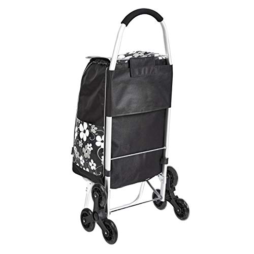 AmazonBasics - Carrito de la compra con 6 ruedas y asas de aluminio, 50 litros, flores negras