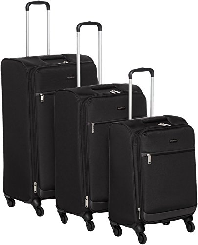 AmazonBasics Juego de maletas blandas giratorias, (53cm, 64cm, 74cm), Negro