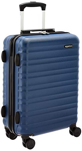 AmazonBasics - Maleta rígida con ruedas, 55 cm, tamaño para cabina, azul marino, apto para la mayoría de las aerolíneas de bajo coste